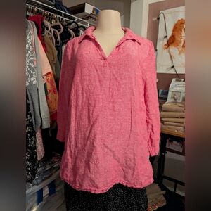 Tahari Pink Linen Blouse Size XL